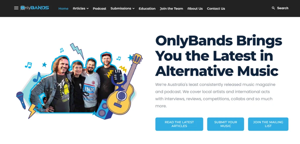 OnlyBands Australia portfolio project preview