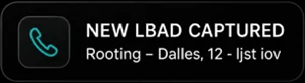 AI voice agent dashboard showing new lead captured